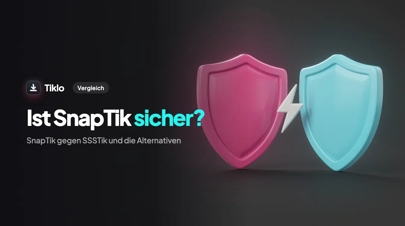 Zwei TikTok-Downloader nebeneinander verglichen mit einem Sicherheitsschild
