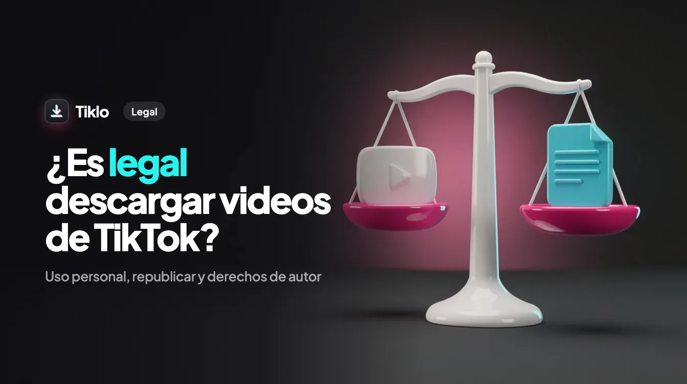 Un smartphone mostrando un video de TikTok junto a un icono de descarga y una lista de verificación