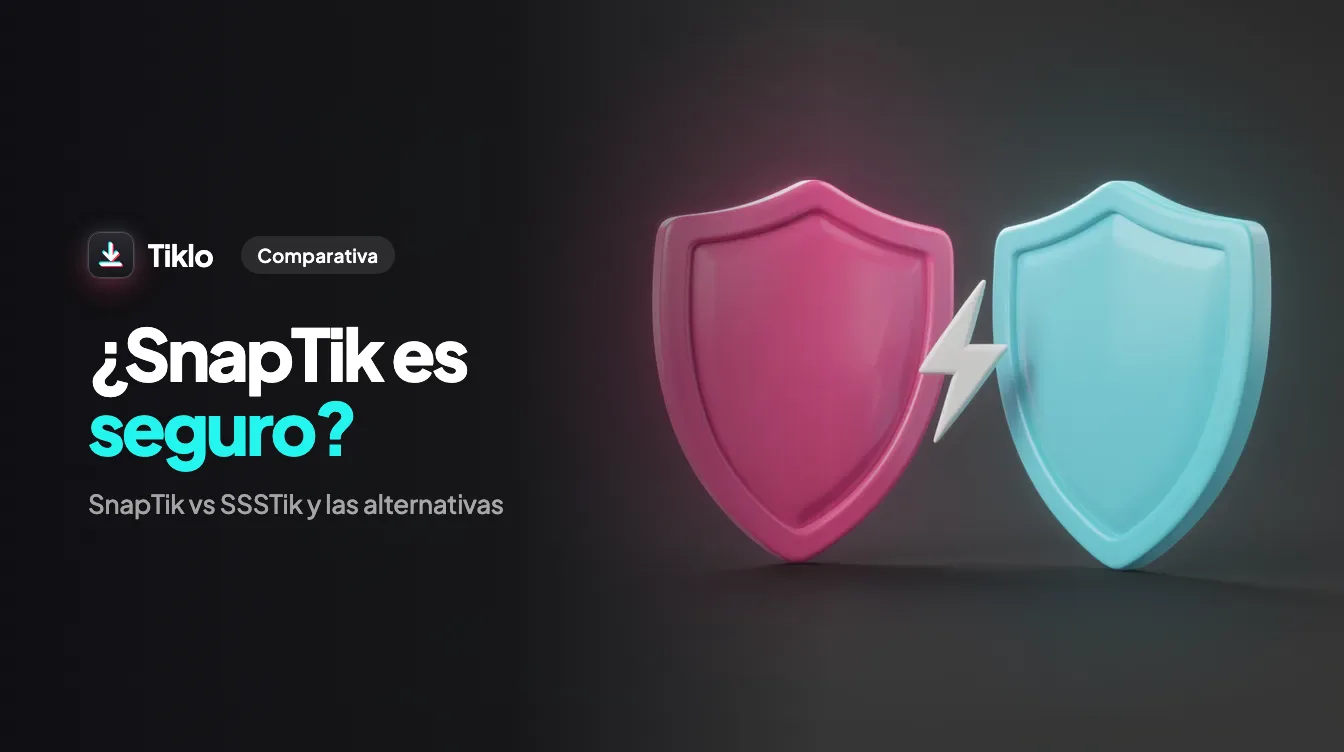 Dos descargadores de TikTok comparados uno al lado del otro con un escudo de seguridad