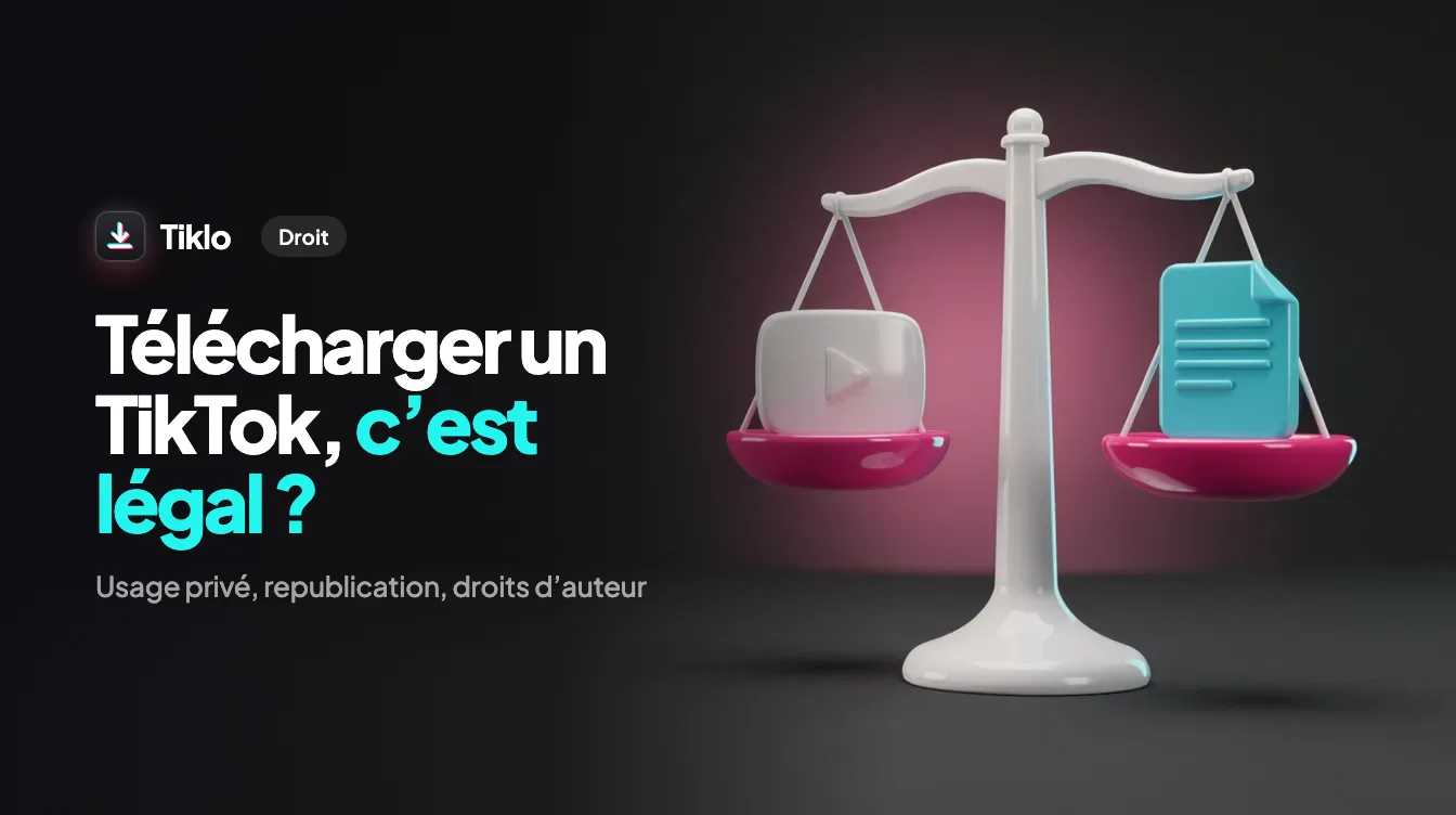Un smartphone affichant une vidéo TikTok à côté d'une icône de téléchargement et d'une liste de vérification