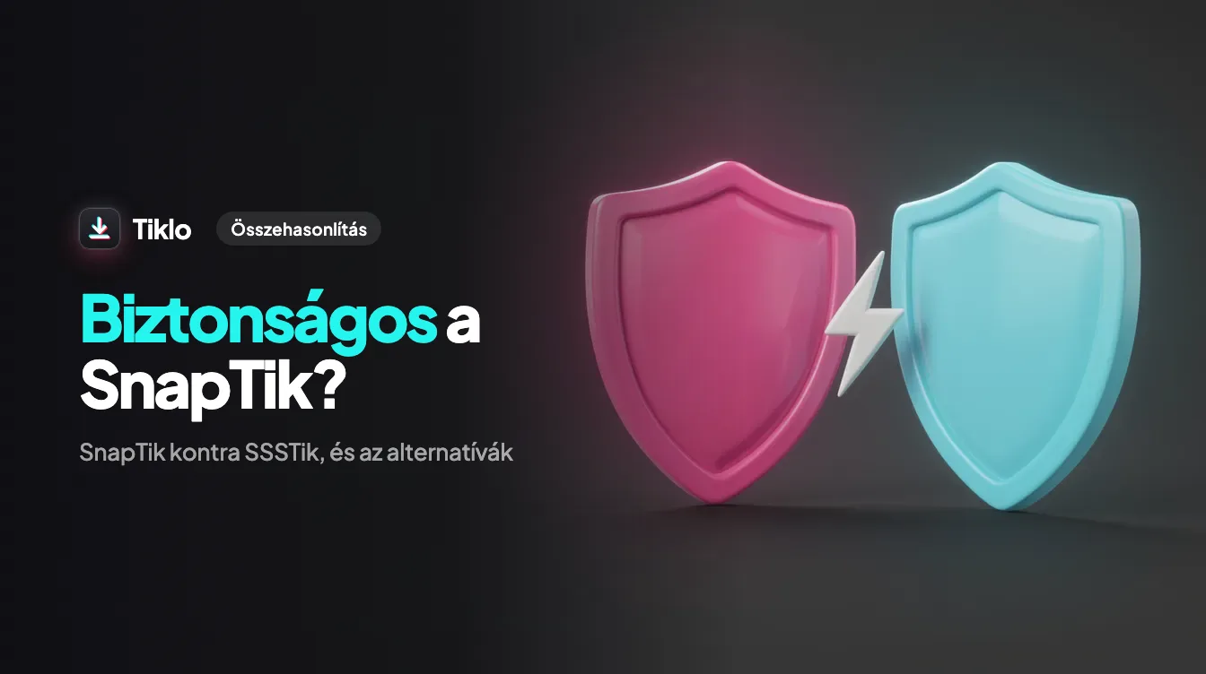 Két TikTok letöltő egymás mellett összehasonlítva, egy biztonsági pajzzsal