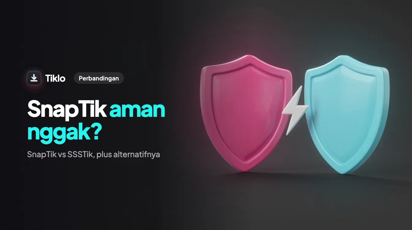 Dua downloader TikTok dibandingkan berdampingan dengan perisai keamanan