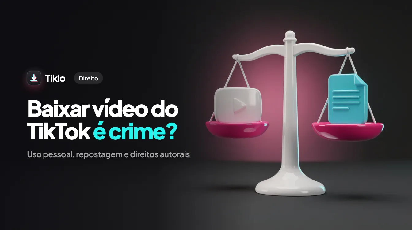 Um smartphone mostrando um vídeo do TikTok ao lado de um ícone de download e uma lista de verificação